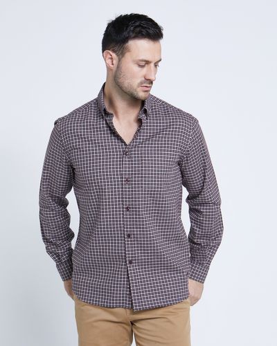 Paul Costelloe Living Regular Fit Brown Mini Check Shirt